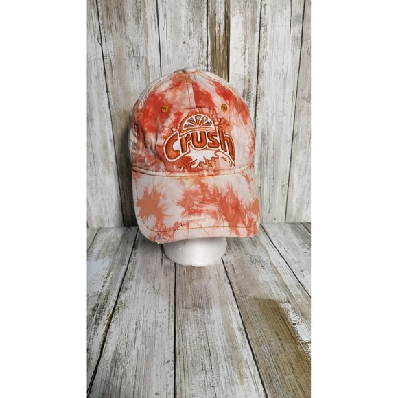 Crush Soda Tie Dye Distressed Baseball Cap Hat Orange White Adjustable - Picture 2 of 6